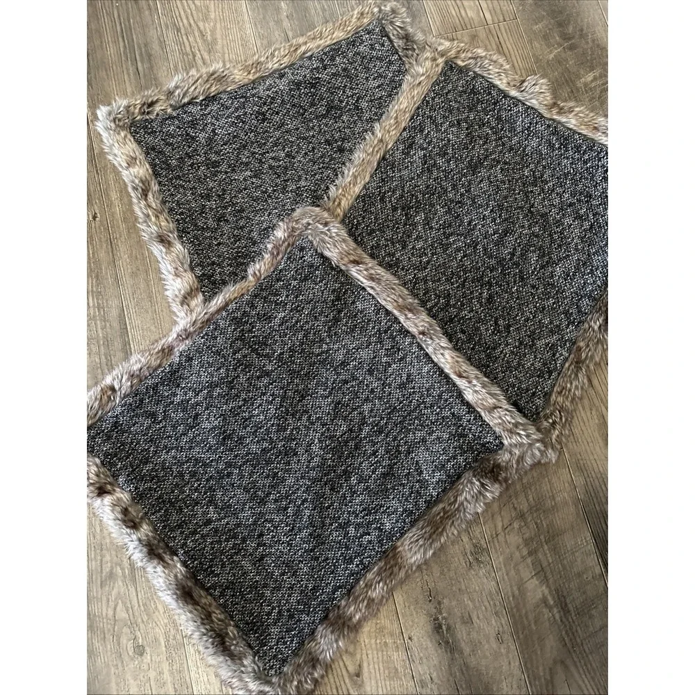 Newport Fur Lined‎ Accent Throw Pillow Covers Black And Gray Lot Of 3 20 X 20